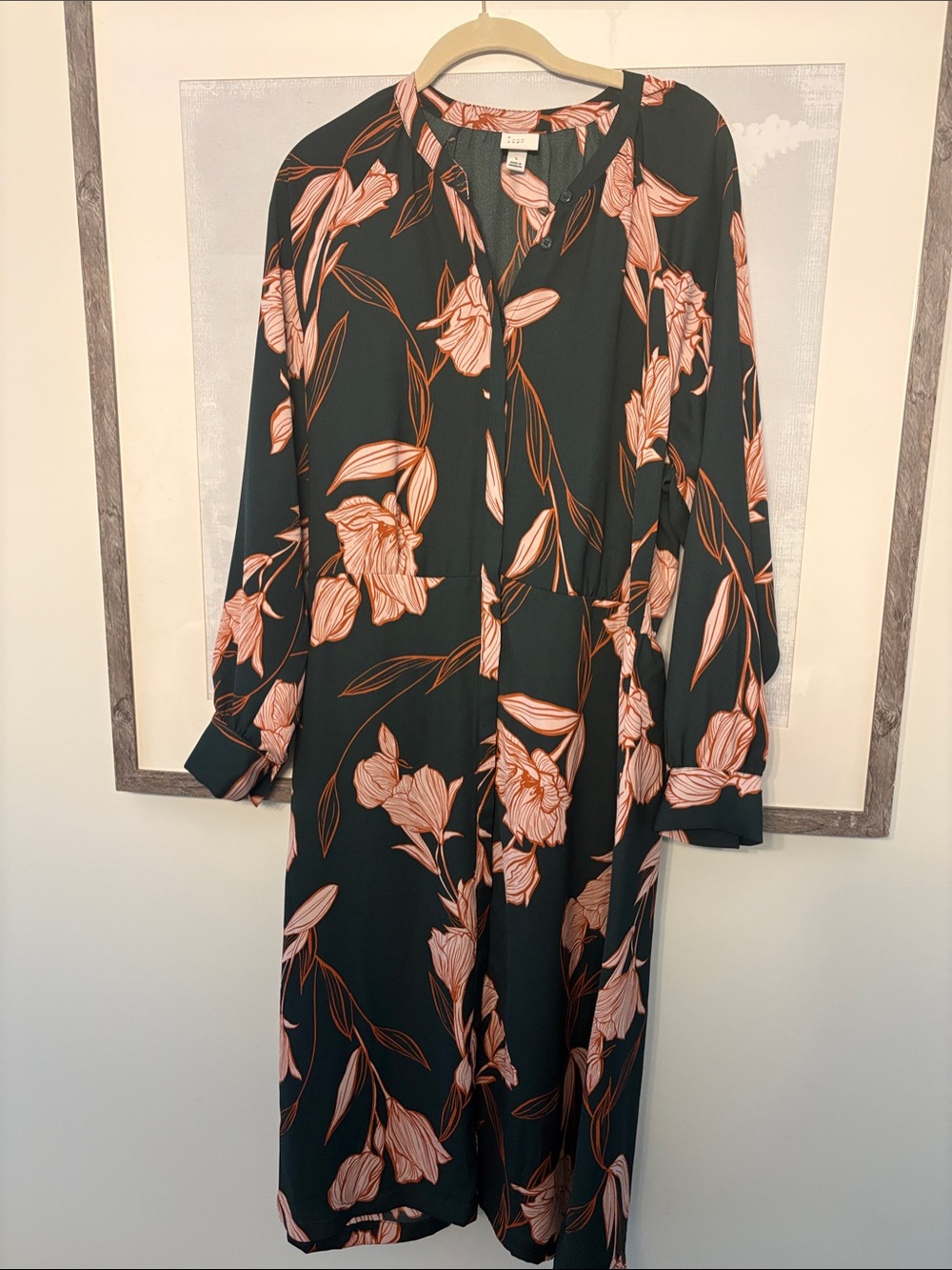 A New Day dark green Midi Dress with Peach Floral Print